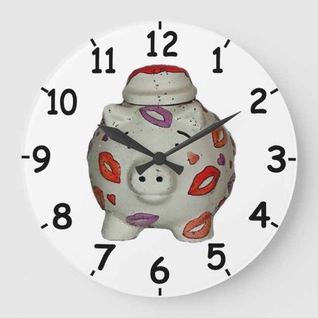 Adorable Lipstick Pig Large Clock (Front)