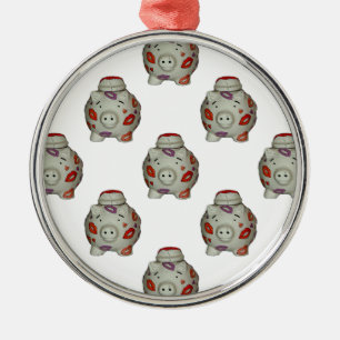 Adorable Lipstick Pig Metal Ornament