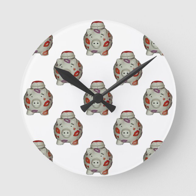 Adorable Lipstick Pig Round Clock (Front)