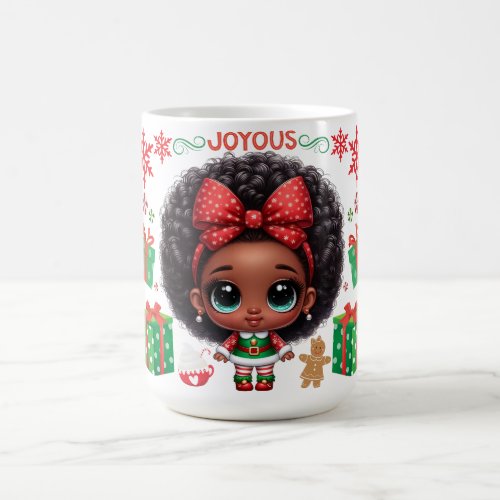 Adorable Little Afro Christmas Elf Girl Coffee Mug