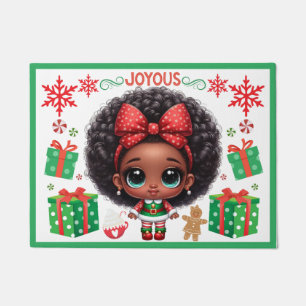 Adorable Little Afro Christmas Elf Girl Doormat