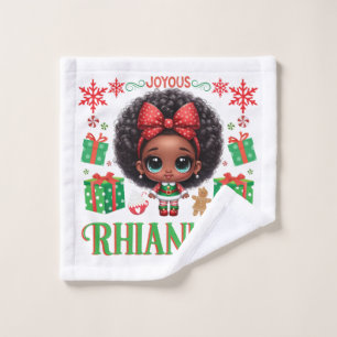 Adorable Little Afro Christmas Elf Girl Wash Cloth