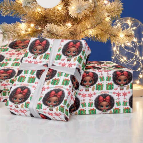 Adorable Little Afro Christmas Elf Girl Wrapping Paper