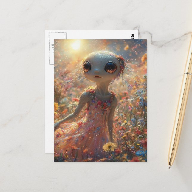 Adorable Little Alien Postcard (Front/Back In Situ)