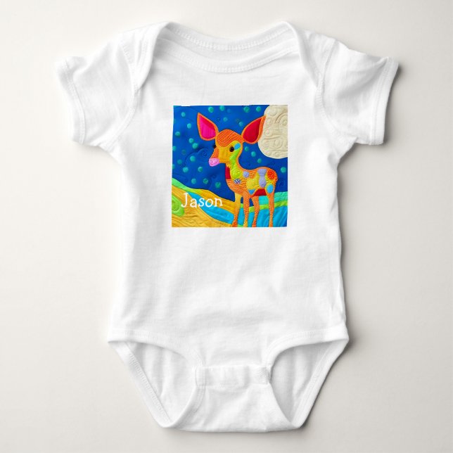 Adorable Little Baby Deer - Quilt-Like Design Baby Bodysuit (Front)