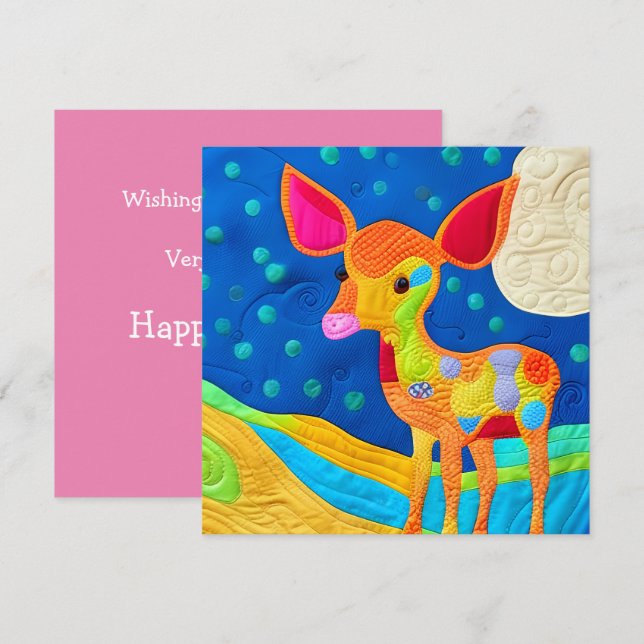 Adorable Little Baby Deer - Quilt-Like Design Card (Front/Back)