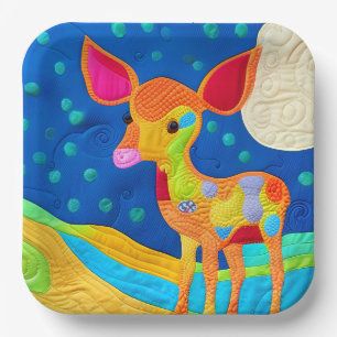 Adorable Little Baby Deer - Quilt-Like Design Paper Plates
