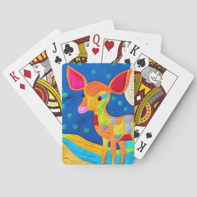 Adorable Little Baby Deer - Quilt-Like Design Poker Cards (Back)