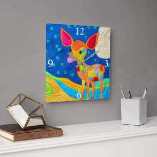 Adorable Little Baby Deer - Quilt-Like Design Square Wall Clock