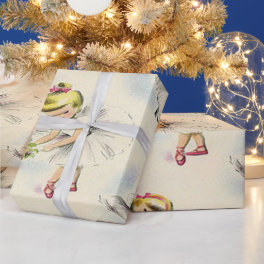 Adorable Little Ballerinas Kittens Christmas Holly Wrapping Paper