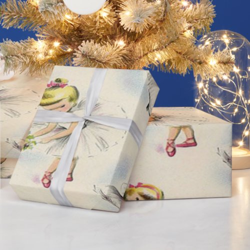 Adorable Little Ballerinas Kittens Christmas Holly Wrapping Paper