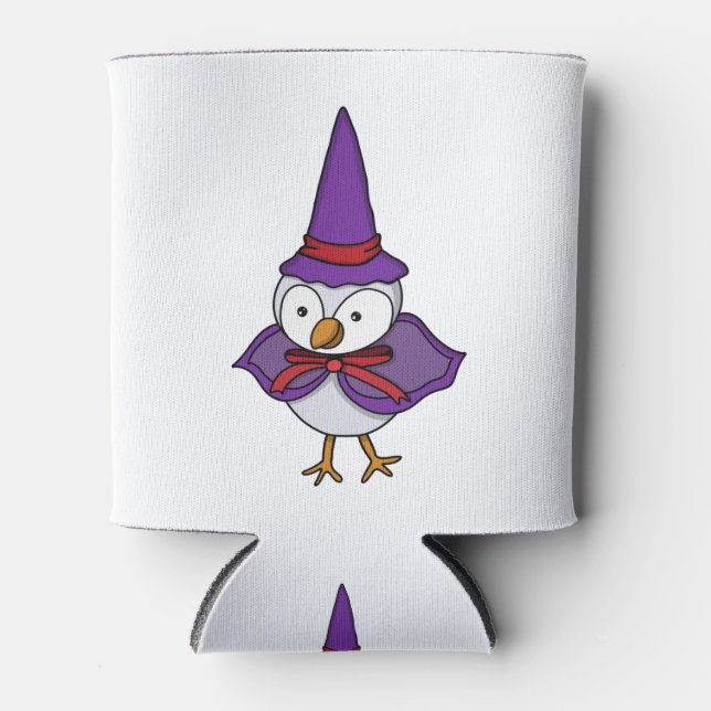 Adorable little bird wearing a wizard costume can cooler (Front)