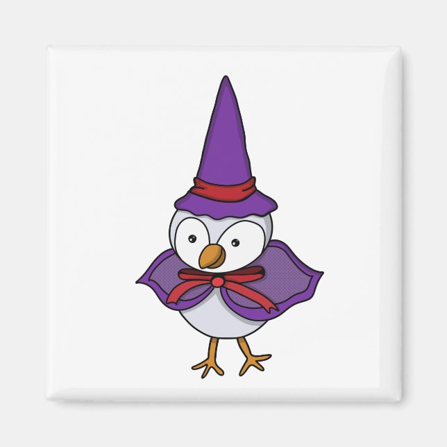 Adorable little bird wearing a wizard costume magnet (Front)