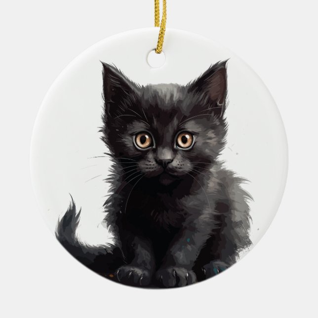 ADORABLE LITTLE BLACK KITTEN CERAMIC ORNAMENT (Front)