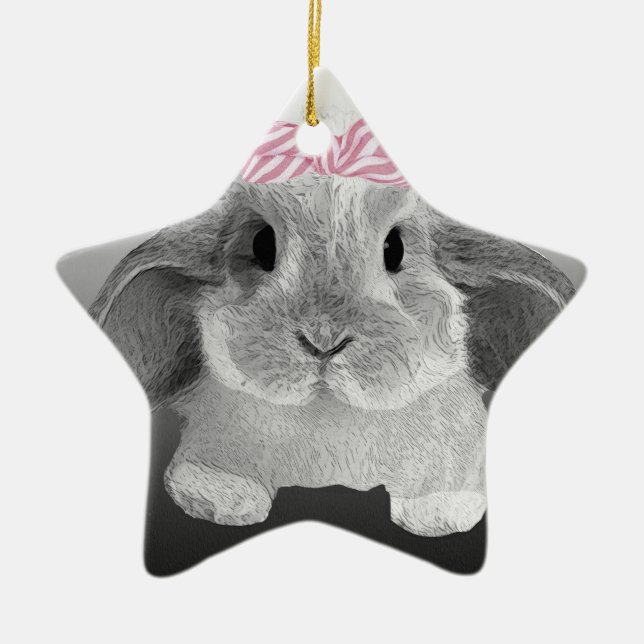 Adorable little bunny with a pink bow ceramic ornament (Front)