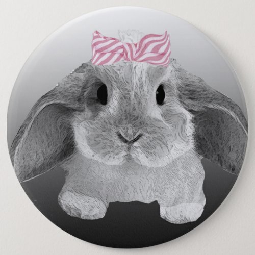 Adorable little bunny with a pink bow pinback button