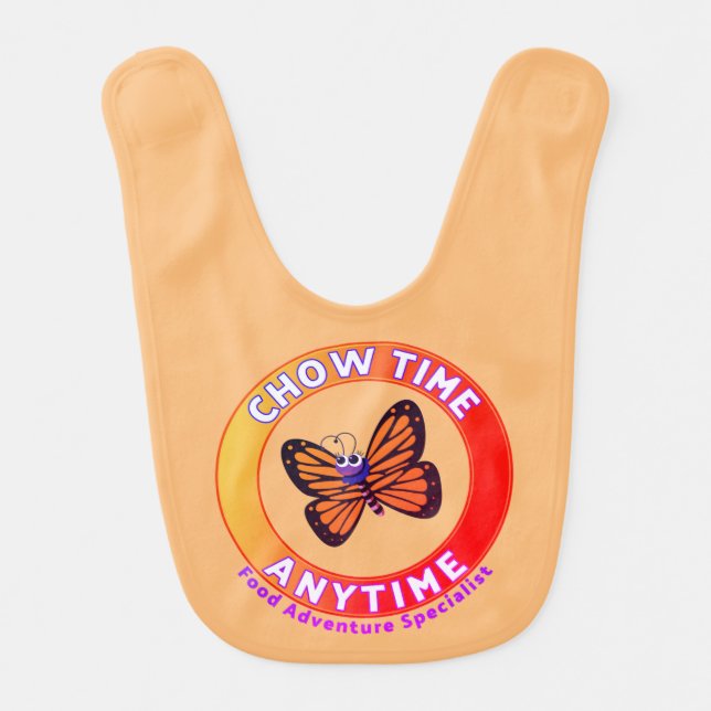 Adorable Little Butterfly “Chow Time Anytime” Baby Bib (Front)