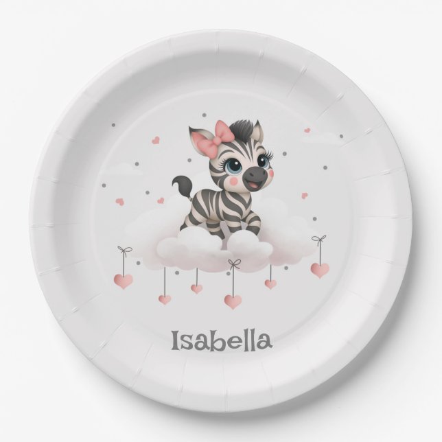 Adorable little cartoon zebra  paper plates (Front)