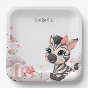 Adorable little cartoon zebra paper plates