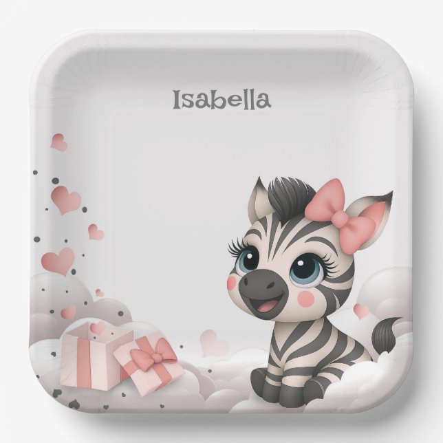 Adorable little cartoon zebra  paper plates (Front)