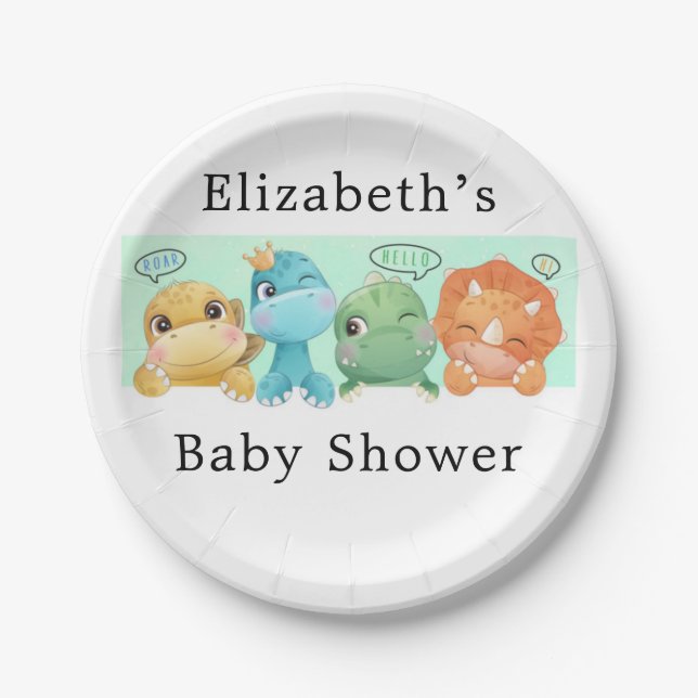 Adorable Little Dinosaur Baby Shower  Paper Plates (Front)