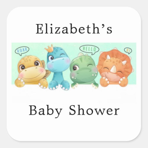 Adorable Little Dinosaur Baby Shower  Square Sticker