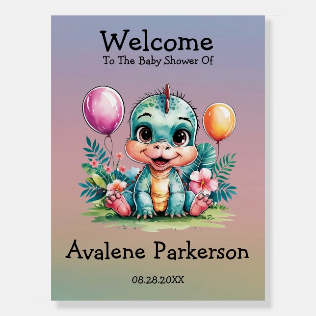 Adorable Little Dinosaur Baby Shower Welcome Sign (Front)