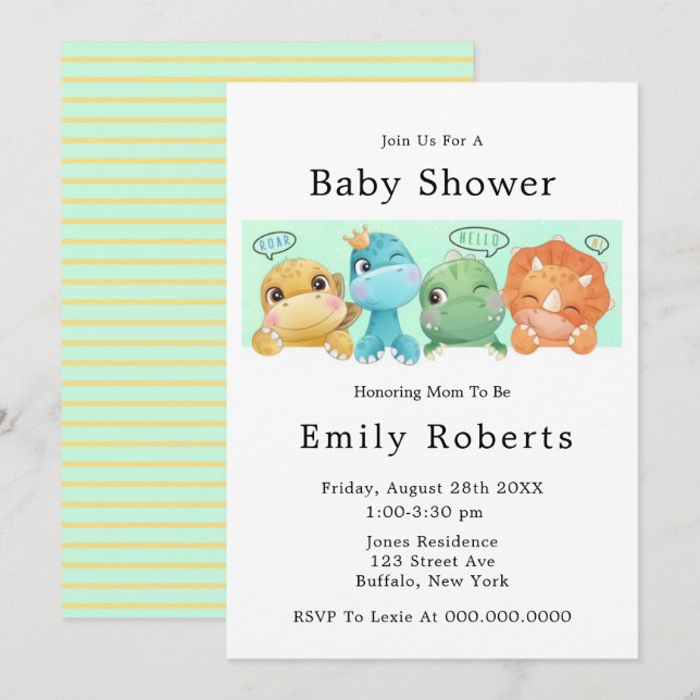 Adorable Little Dinosaurs Baby Shower Invitations (Front/Back)