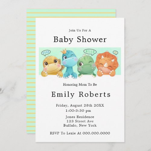 Adorable Little Dinosaurs Baby Shower Invitations