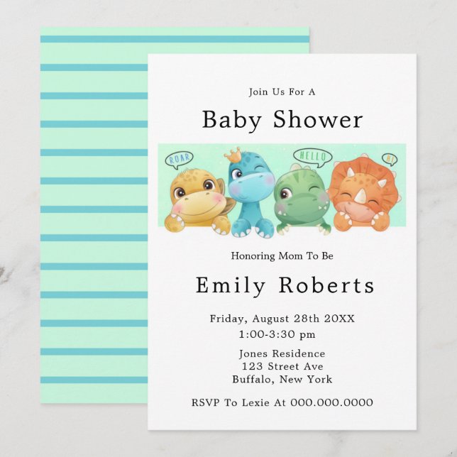 Adorable Little Dinosaurs Baby Shower Invitations (Front/Back)