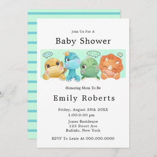 Adorable Little Dinosaurs Baby Shower Invitations