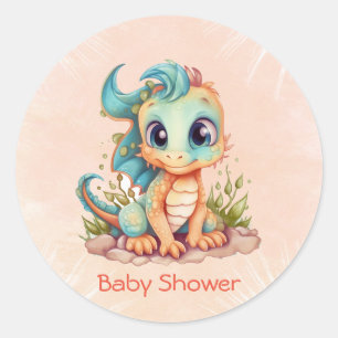 Adorable Little Dragon Fairytale Boy Baby Shower Classic Round Sticker