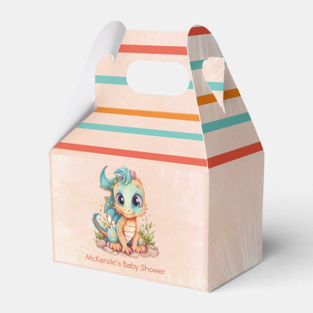 Adorable Little Dragon Fairytale Boy Baby Shower Favor Boxes (Front Side)