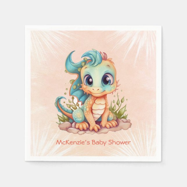 Adorable Little Dragon Fairytale Boy Baby Shower Napkins (Front)
