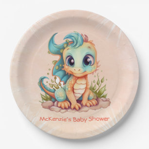 Adorable Little Dragon Fairytale Boy Baby Shower Paper Plates