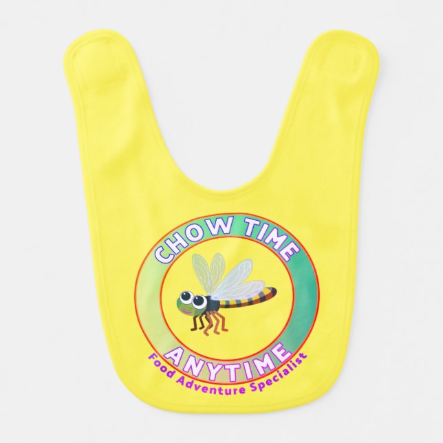 Adorable Little Dragonfly “Chow Time Anytime” Baby Bib (Front)