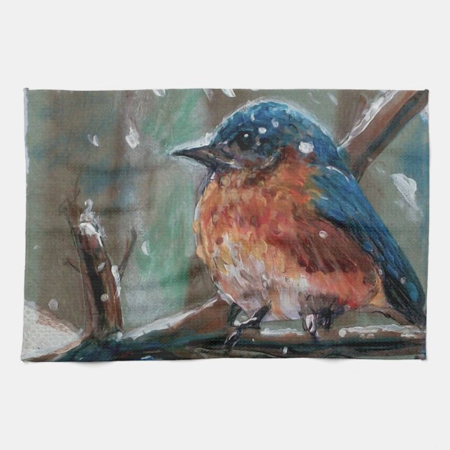 Adorable Little Eastern Bluebird Song Bird Kitchen Towel (Horizontal)