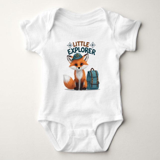 Adorable Little Explorer Baby Outfit Fox Adventure Bodysuit (Front)