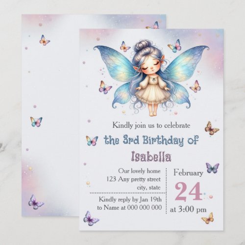 Adorable little fairy birthday invitation