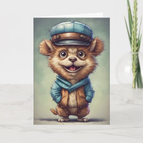 Adorable Little Fantasy Creature in Hat and Coat  Card