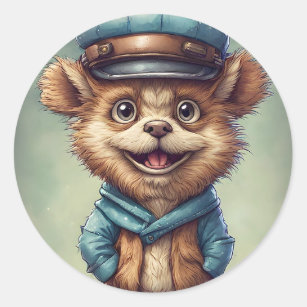 Adorable Little Fantasy Creature in Hat and Coat Classic Round Sticker