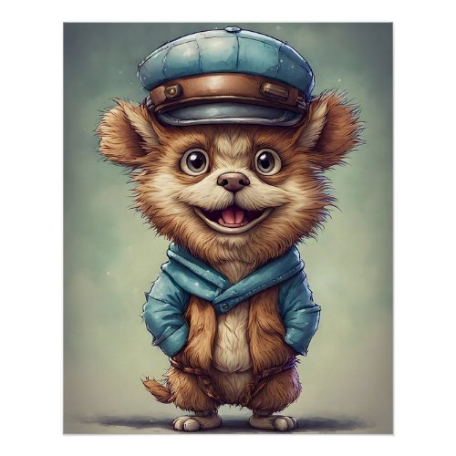 Adorable Little Fantasy Creature in Hat and Coat Poster