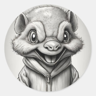 Adorable Little Fantasy Creature Wearing a Jacket Classic Round Sticker