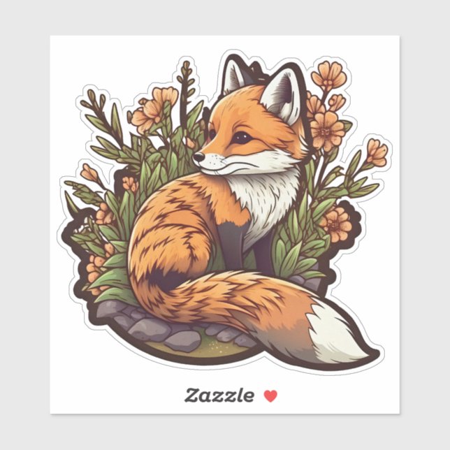 Adorable little fox and flowers sticker (Sheet)