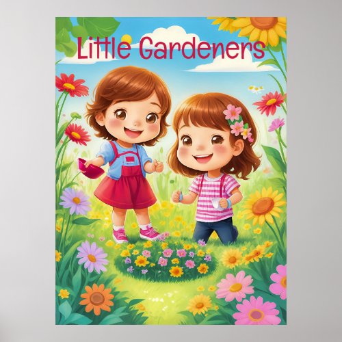 Adorable Little Gardeners AI Generative  Poster