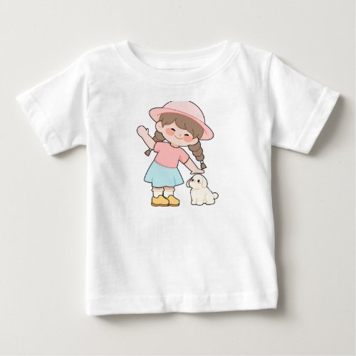 Adorable Little Girl and Rabbit White T-Shirt
