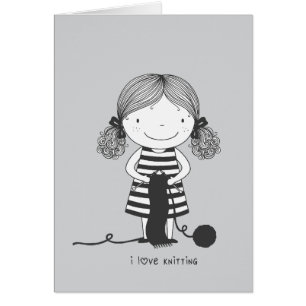 Adorable Little Girl Knitting I Love Knitting Cards