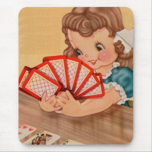 adorable little girl playing cards mouse pad