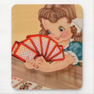 adorable little girl playing cards mouse pad