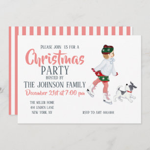 Adorable little girl skating on ice and Dog        Invitation